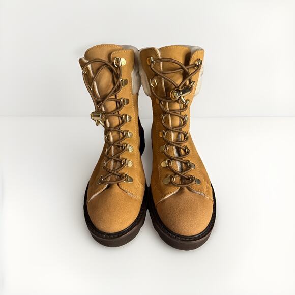 Stuart Weitzman Women's Rockie Lift Chill Boot Size 7 Tan Leather & Shearling - Picture 5 of 5